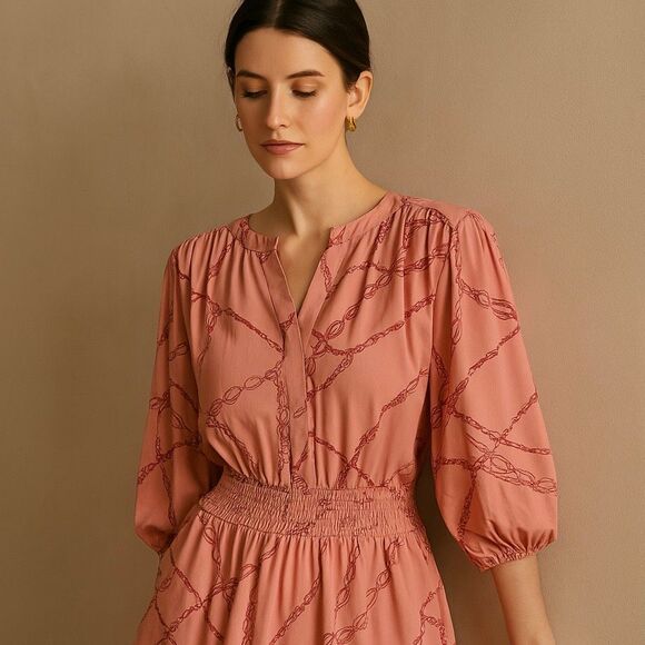 NWT Kaari Blue London‎ Calling Blush Chain Long Sleeve Mini Dress – Large - Picture 1 of 10